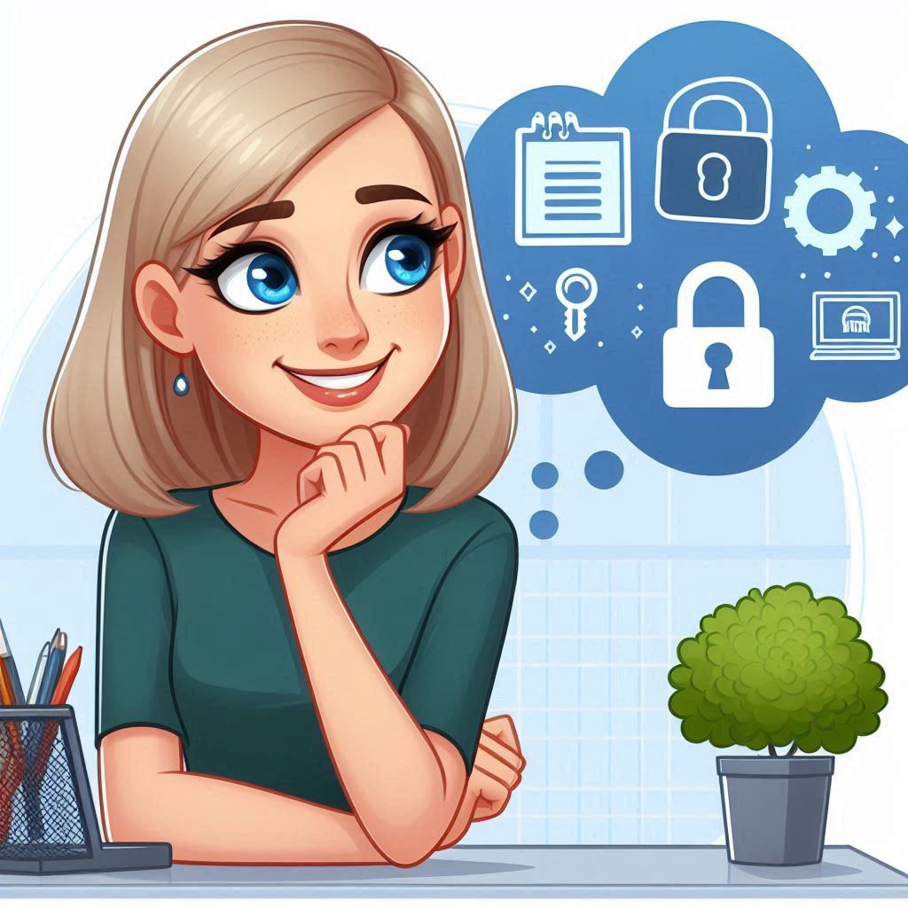 Cartoon Blogger en Data security expert Justine Wolters