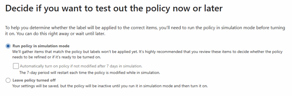 Publiceren auto-label policy in simulation mode